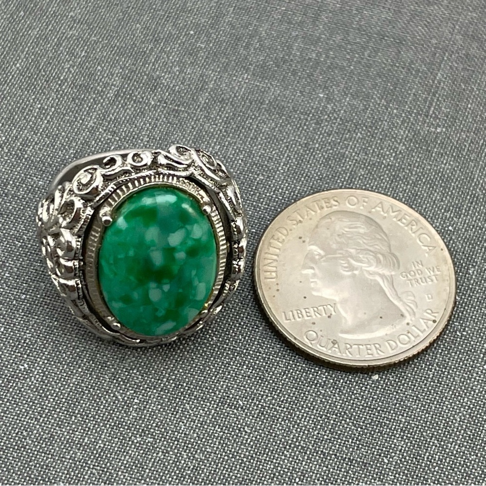 Vintage Sarah Coventry Reversible Peking Glass & Intaglio Cameo Hematite Ring 8 - Picture 4 of 8